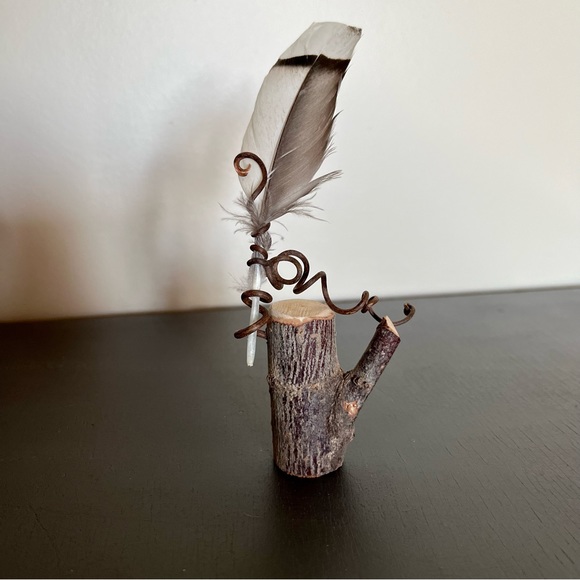 Set of 3 Nature Bowls with Iron Stand & Real Twig and Feather Finial - Picture 7 of 8